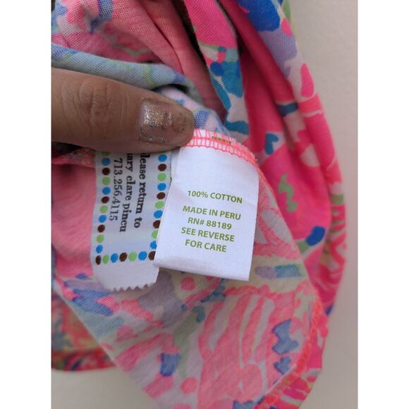 LILLY PULITZER Girl's Dress Cold Shoulder 3/4 Sleeve Neon Pink Floral Size 8-10 - Picture 8 of 10